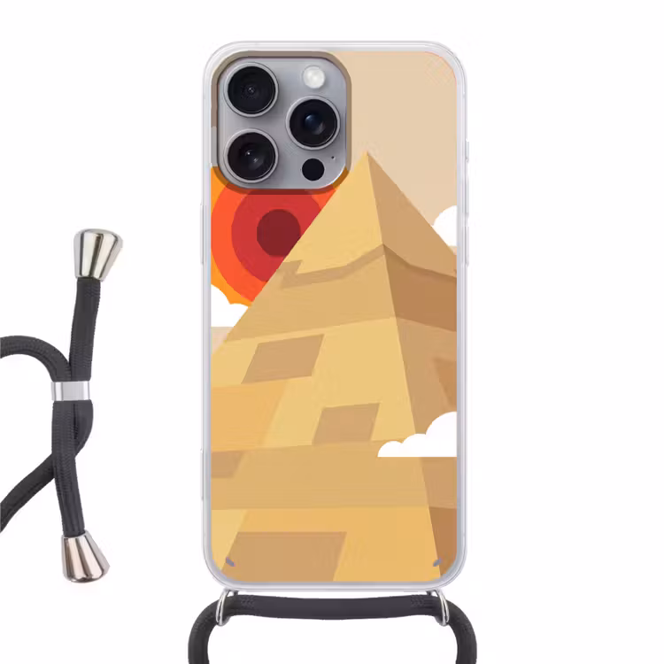 Piramide - Zon - Woestijn - Modern - Oranje Hoesje iPhone 16 Pro Max met koord klein -3d