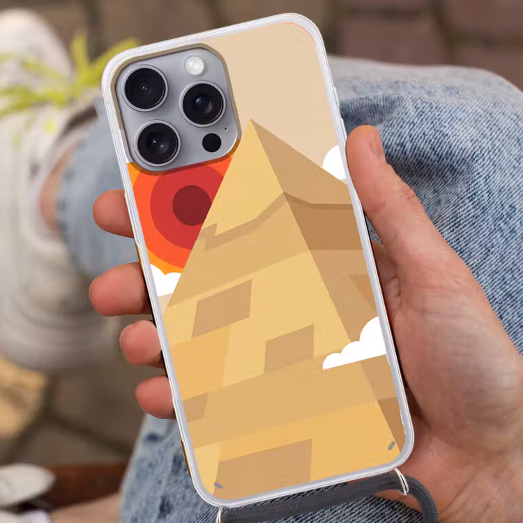 Piramide - Zon - Woestijn - Modern - Oranje Hoesje iPhone 16 Pro Max met koord klein -sfeer3