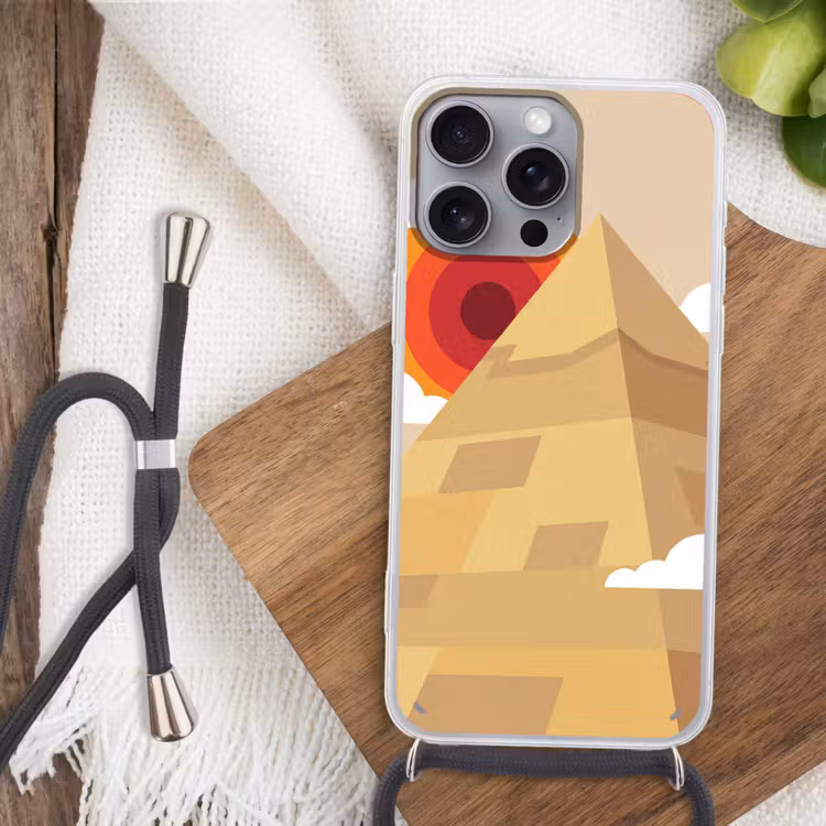 Piramide - Zon - Woestijn - Modern - Oranje Hoesje iPhone 16 Pro Max met koord klein -sfeer4