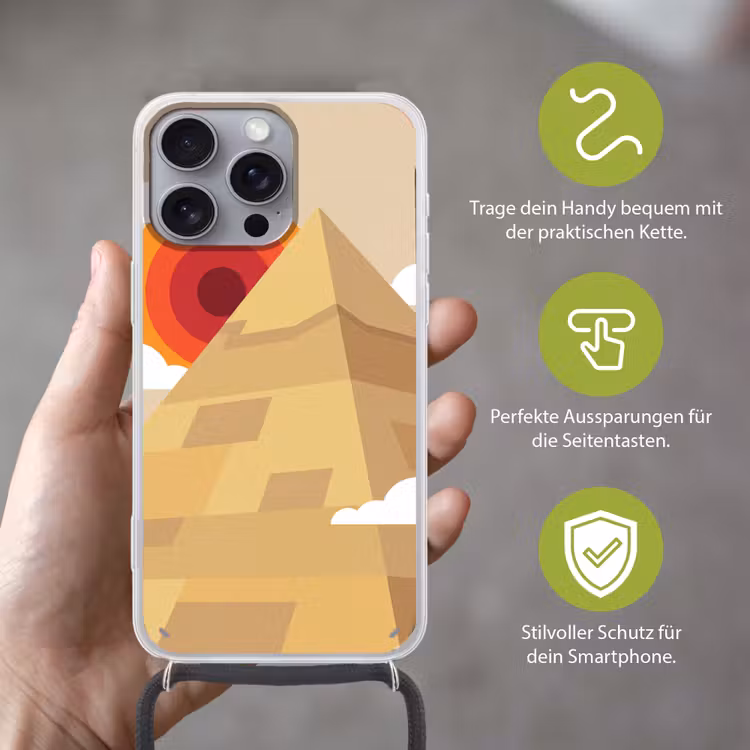 Piramide - Zon - Woestijn - Modern - Oranje Hoesje iPhone 16 Pro Max met koord klein -sfeer2_DE