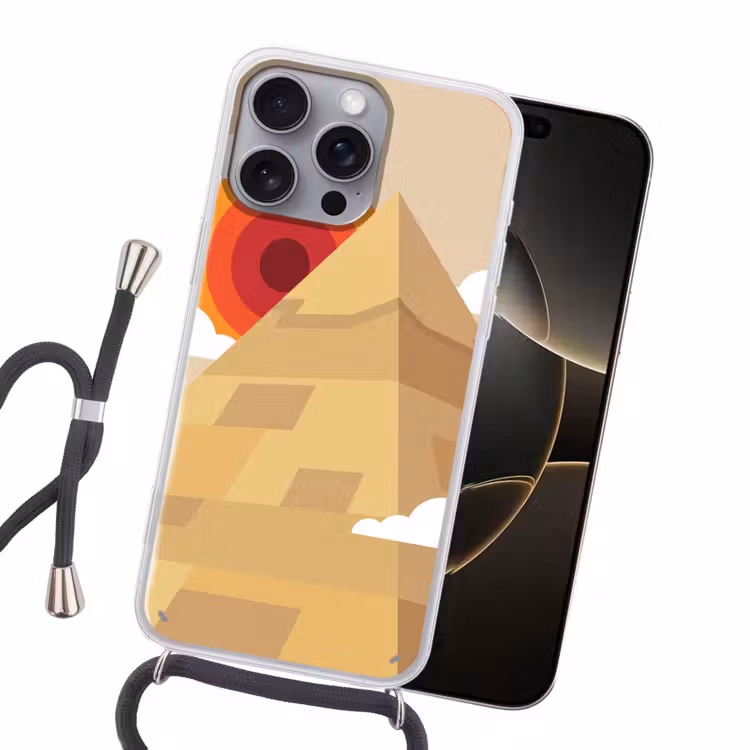 Piramide - Zon - Woestijn - Modern - Oranje Hoesje iPhone 16 Pro Max met koord klein -sfeer1