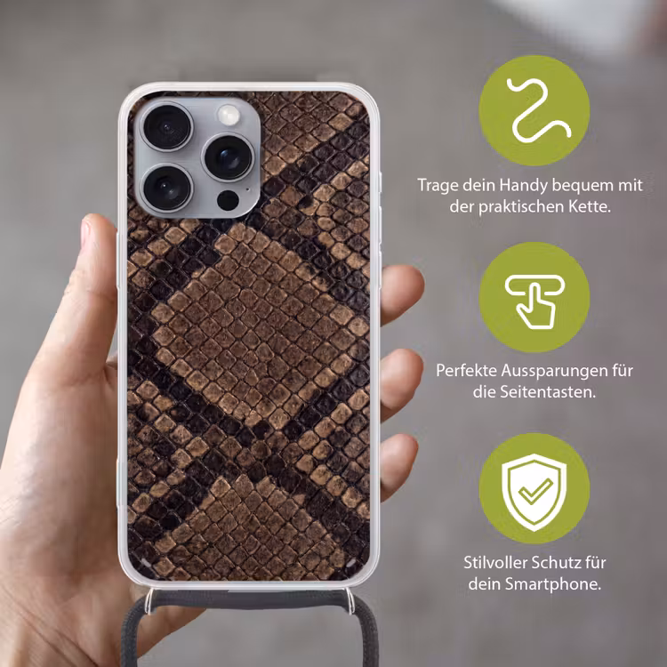 Python - Schubben - Brons Hoesje iPhone 16 Pro Max met koord klein -sfeer2_DE