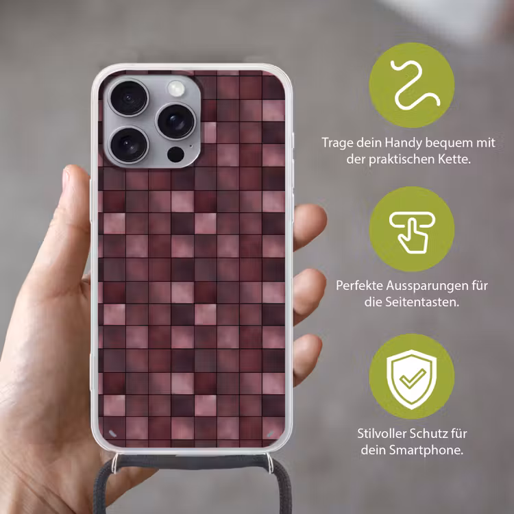 Vierkant - Tegel - Patroon - Paars Hoesje iPhone 16 Pro Max met koord klein 804 -sfeer2_DE