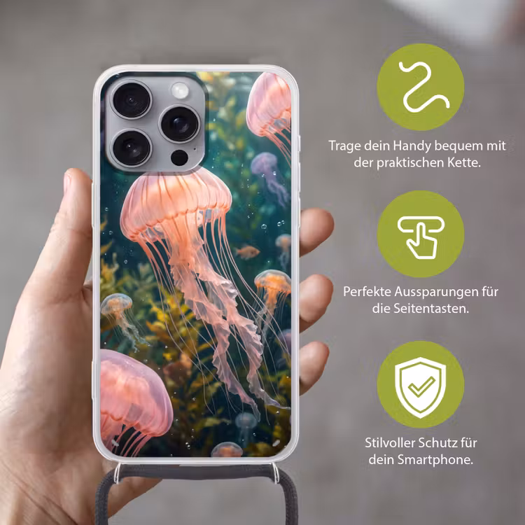 Kwal - Roze - Onderwater - Zeeleven - Dieren Hoesje iPhone 16 Pro Max met koord klein -sfeer2_DE