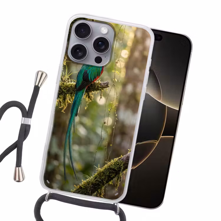 Quetzal - Jungle - Natuur - Groen Hoesje iPhone 16 Pro Max met koord klein -sfeer1