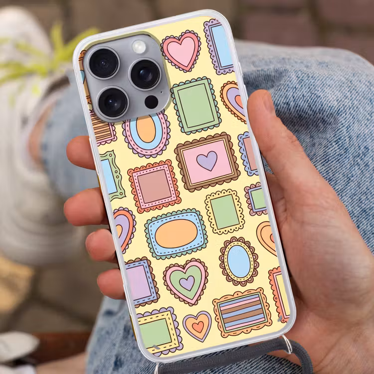 Lijst - Patroon - Hart - Speels - Kleurrijk Hoesje iPhone 16 Pro Max met koord klein -sfeer3