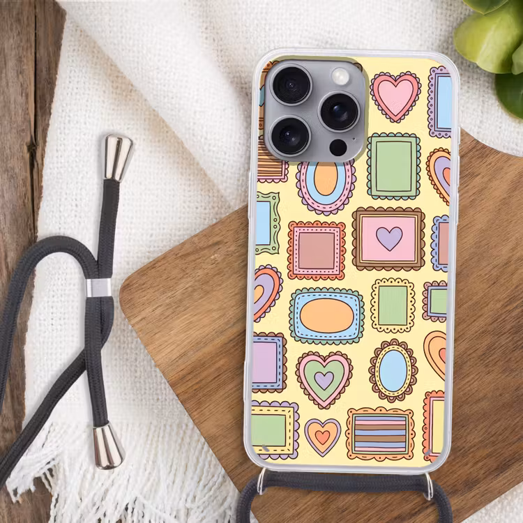 Lijst - Patroon - Hart - Speels - Kleurrijk Hoesje iPhone 16 Pro Max met koord klein -sfeer4