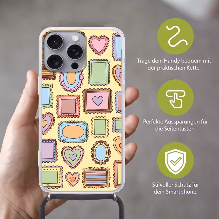 Lijst - Patroon - Hart - Speels - Kleurrijk Hoesje iPhone 16 Pro Max met koord klein -sfeer2_DE