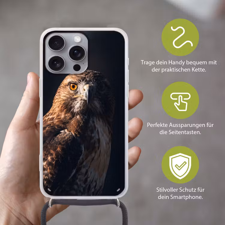 Roofvogel - Buizerd - Bruin Hoesje iPhone 16 Pro Max met koord klein -sfeer2_DE