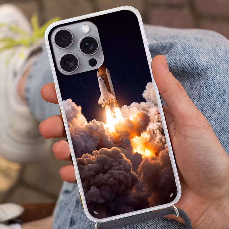 Handyhülle mit Band - Raumfahrzeug – Start – Sterne - Ruimtevaartuig - Lancering - Sterren Hoesje iPhone 16 Pro Max met koord klein