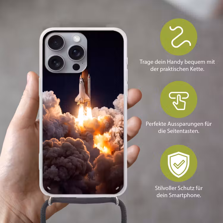 Handyhülle mit Band - Raumfahrzeug – Start – Sterne - Ruimtevaartuig - Lancering - Sterren Hoesje iPhone 16 Pro Max met koord klein