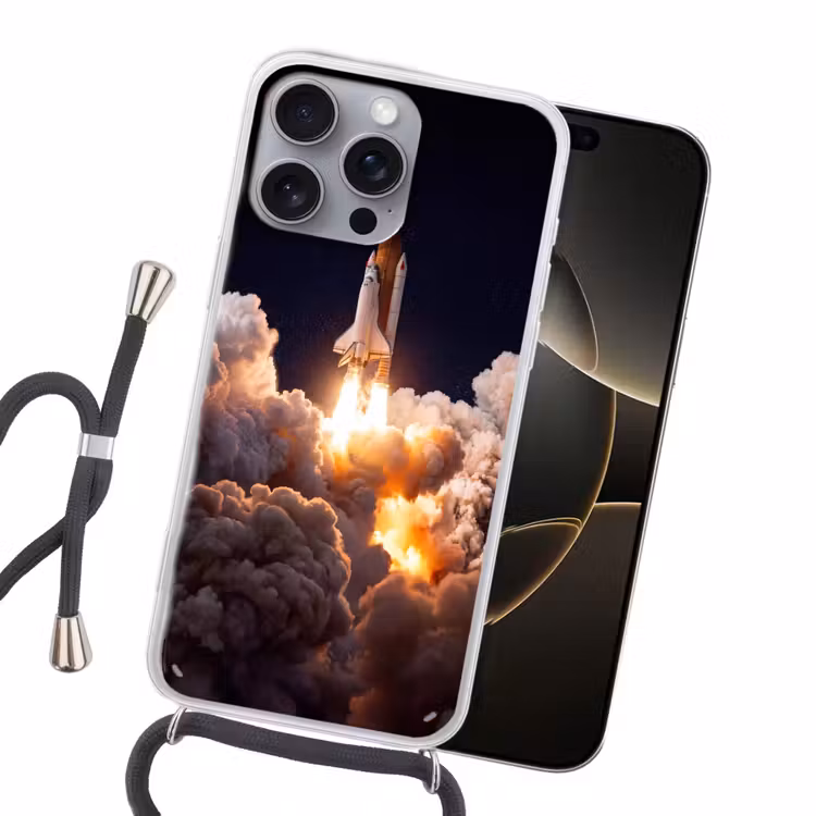 Handyhülle mit Band - Raumfahrzeug – Start – Sterne - Ruimtevaartuig - Lancering - Sterren Hoesje iPhone 16 Pro Max met koord klein