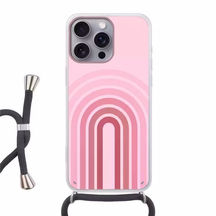 Regenboog - Roze - Abstract - Modern - Minimalistisch Hoesje iPhone 16 Pro Max met koord klein -3d