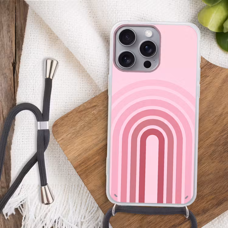 Regenboog - Roze - Abstract - Modern - Minimalistisch Hoesje iPhone 16 Pro Max met koord klein -sfeer4