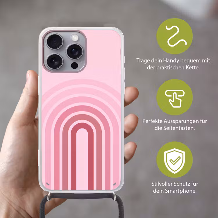 Regenboog - Roze - Abstract - Modern - Minimalistisch Hoesje iPhone 16 Pro Max met koord klein -sfeer2_DE