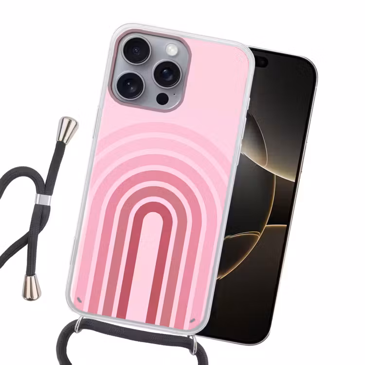 Regenboog - Roze - Abstract - Modern - Minimalistisch Hoesje iPhone 16 Pro Max met koord klein -sfeer1