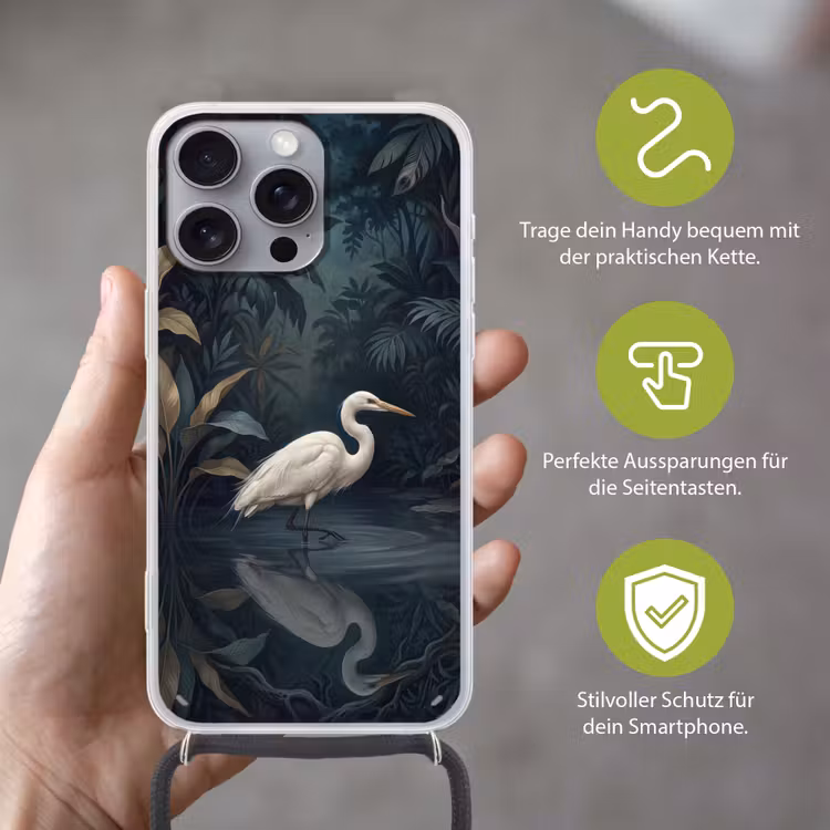 Reiger - Water - Natuur - Modern - Wit Hoesje iPhone 16 Pro Max met koord klein -sfeer2_DE