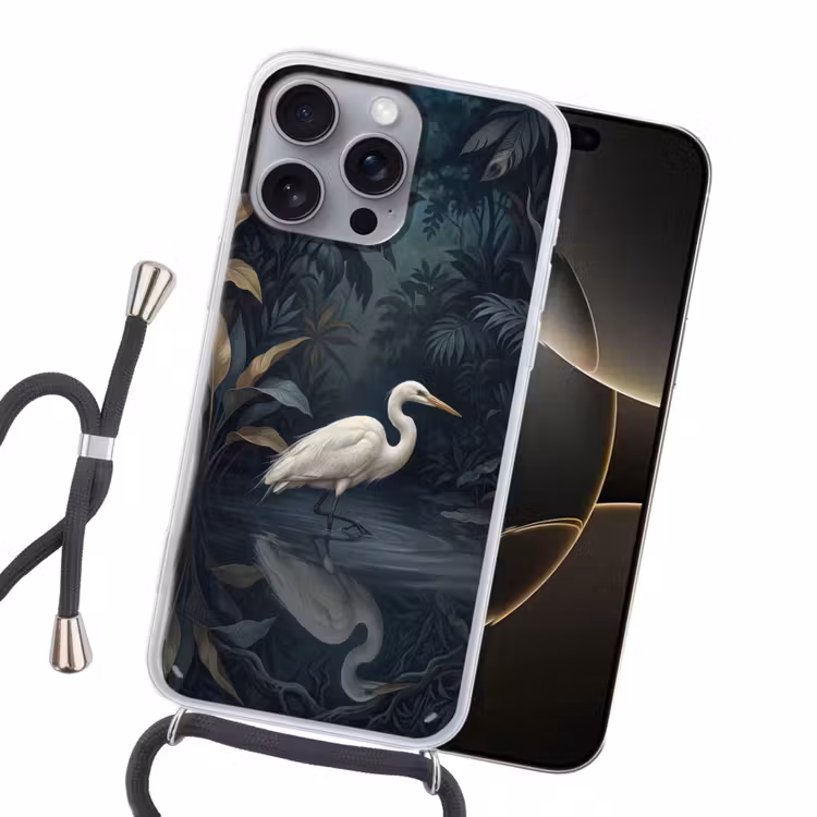 Reiger - Water - Natuur - Modern - Wit Hoesje iPhone 16 Pro Max met koord klein -sfeer1