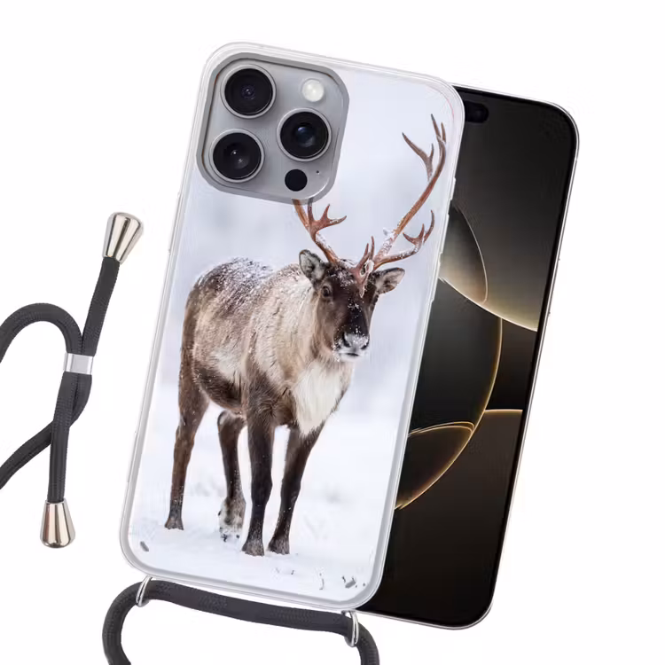 Rendier - Gewei - Toendra - Sneeuw - Wild Hoesje iPhone 16 Pro Max met koord klein -sfeer1