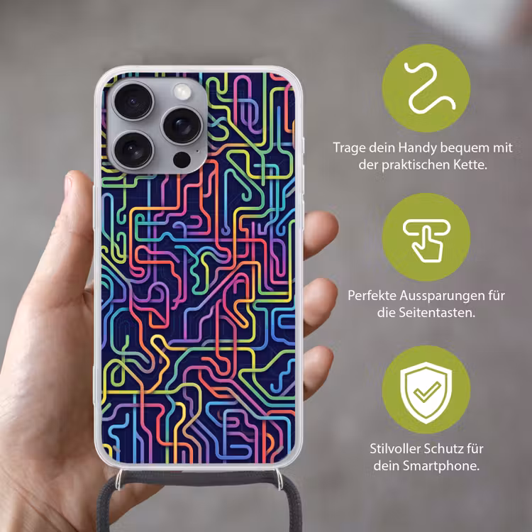 Retro - Abstract - Neon Hoesje iPhone 16 Pro Max met koord klein -sfeer2_DE