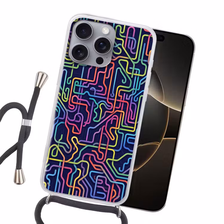 Retro - Abstract - Neon Hoesje iPhone 16 Pro Max met koord klein -sfeer1
