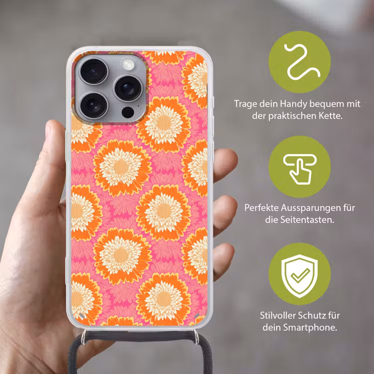 Retro - Bloemen - Kleurrijk Hoesje iPhone 16 Pro Max met koord klein 804 -sfeer2_DE
