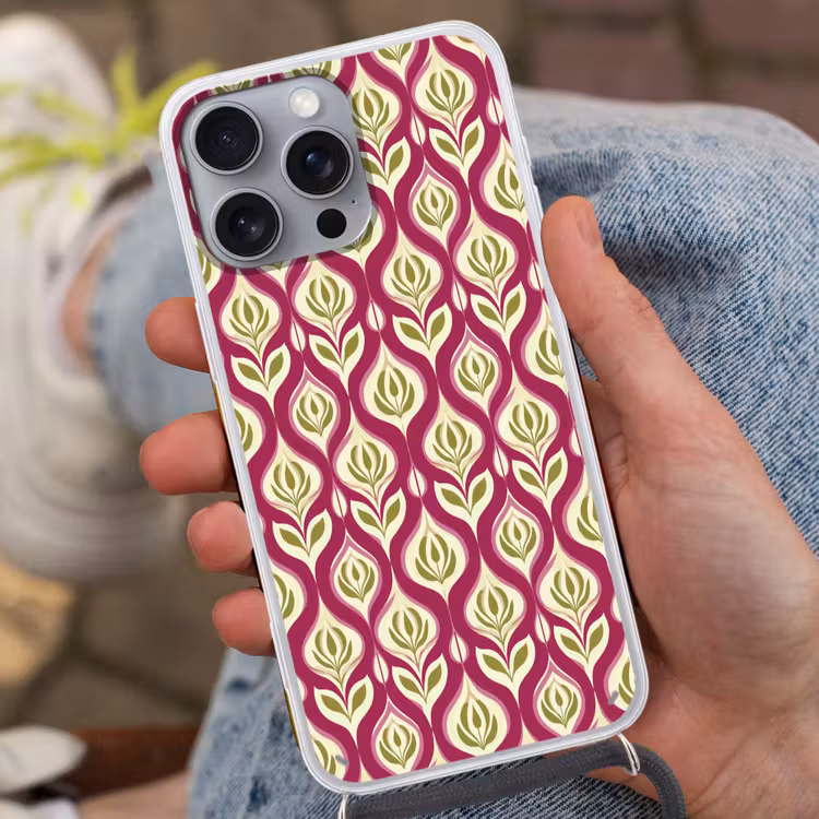 Retro - Floraal - Paars Hoesje iPhone 16 Pro Max met koord klein 804 -sfeer3