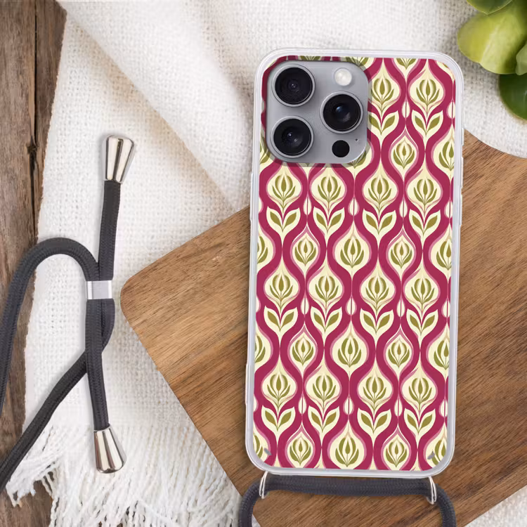 Retro - Floraal - Paars Hoesje iPhone 16 Pro Max met koord klein 804 -sfeer4