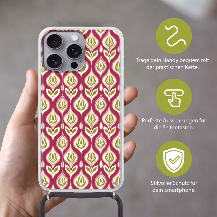 Retro - Floraal - Paars Hoesje iPhone 16 Pro Max met koord klein 804 -sfeer2_DE