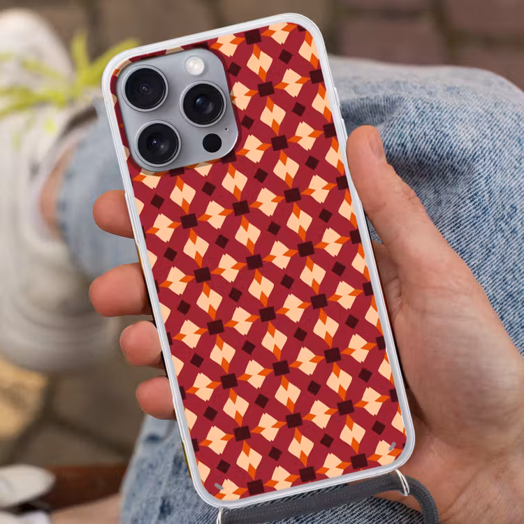 Retro - Patroon - Kleurrijk Hoesje iPhone 16 Pro Max met koord klein 804 -sfeer3