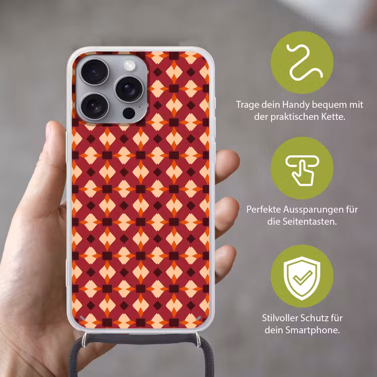 Retro - Patroon - Kleurrijk Hoesje iPhone 16 Pro Max met koord klein 804 -sfeer2_DE