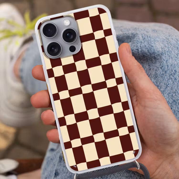 Retro - Patroon - Bruin Hoesje iPhone 16 Pro Max met koord klein 804 -sfeer3