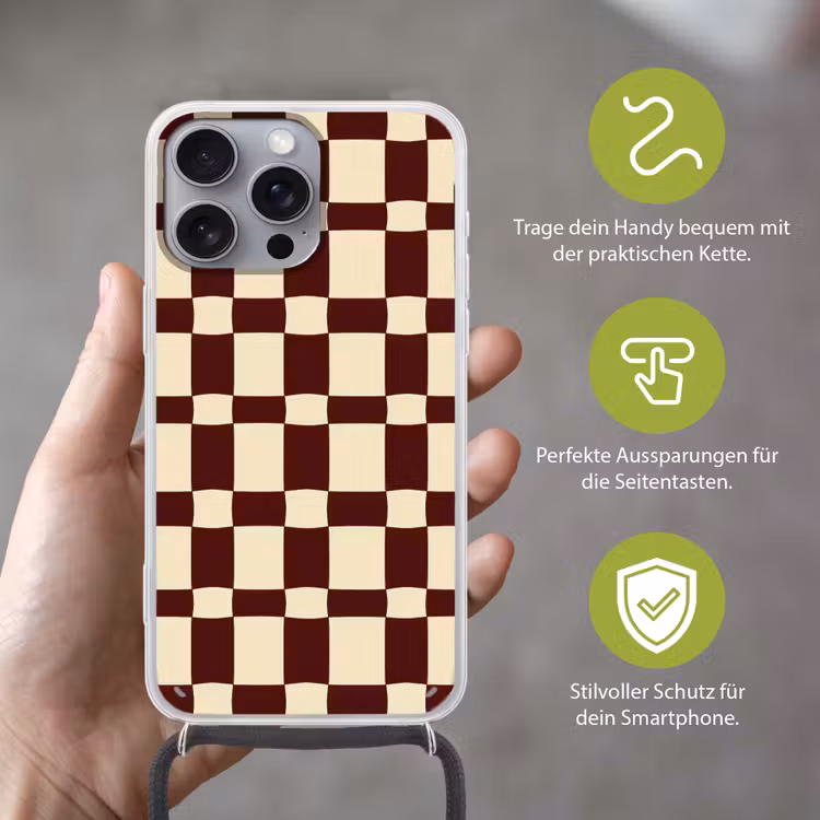 Retro - Patroon - Bruin Hoesje iPhone 16 Pro Max met koord klein 804 -sfeer2_DE
