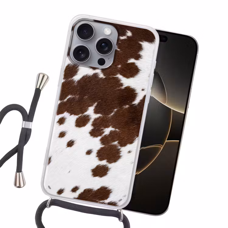 Koeienhuid - Klassiek - Bruin Hoesje iPhone 16 Pro Max met koord klein -sfeer1