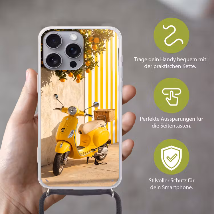Scooter - Natuur - Zomer - Geel - Mediterraan Hoesje iPhone 16 Pro Max met koord klein -sfeer2_DE