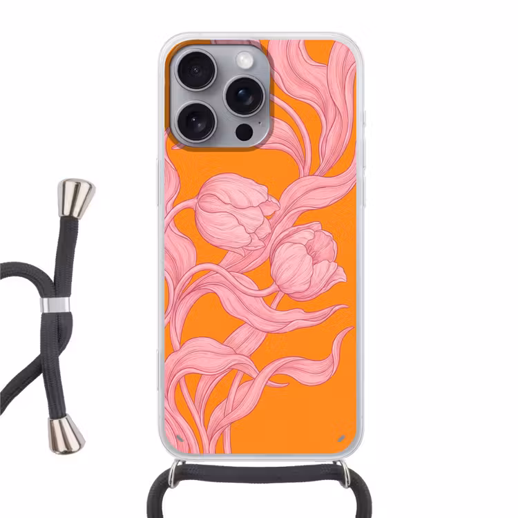 Handyhülle mit Band - Rosa Blumen – Modern - Roze bloemen - Modern Hoesje iPhone 16 Pro Max met koord klein