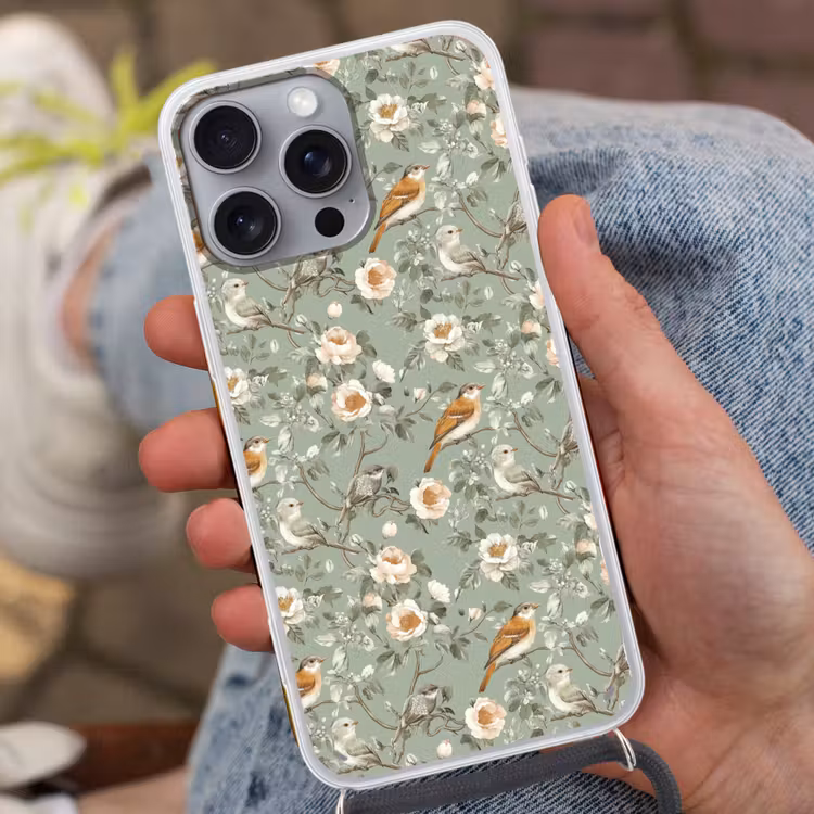 Roze - Vogels - Kleurrijk Hoesje iPhone 16 Pro Max met koord klein 804 -sfeer3
