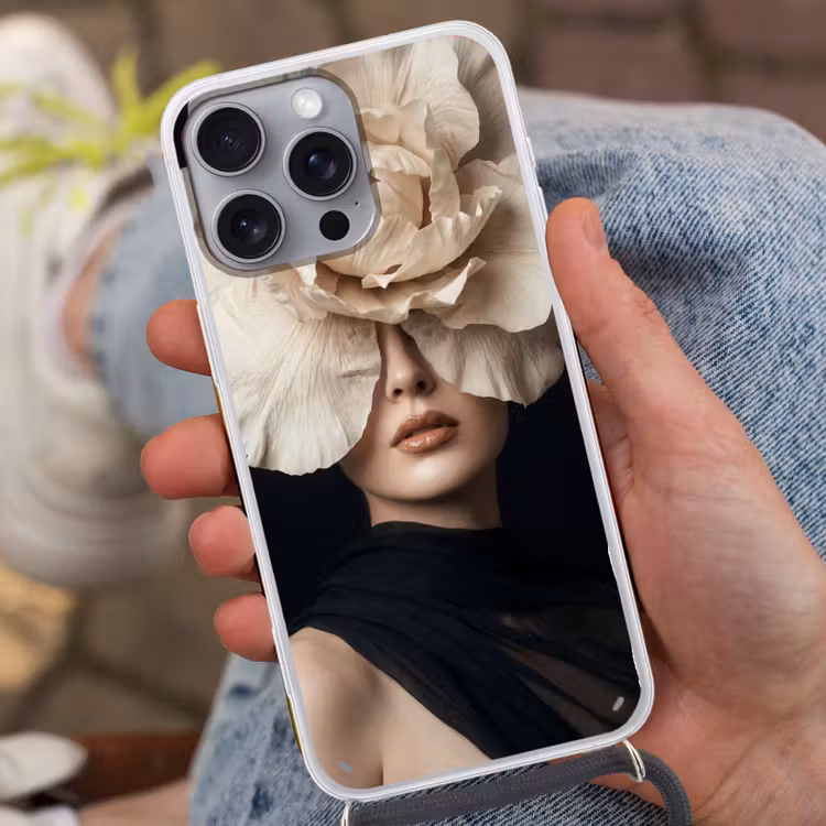 Roos - Tijdloos - Zwart Hoesje iPhone 16 Pro Max met koord klein -sfeer3