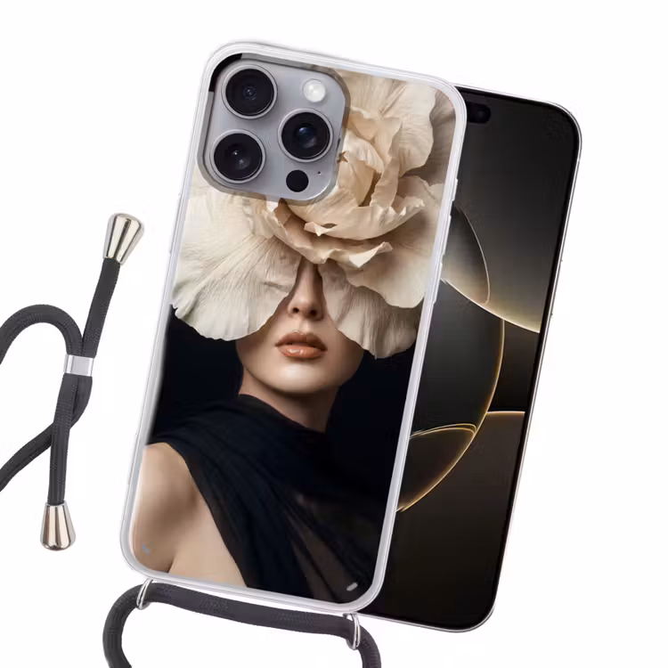 Roos - Tijdloos - Zwart Hoesje iPhone 16 Pro Max met koord klein -sfeer1