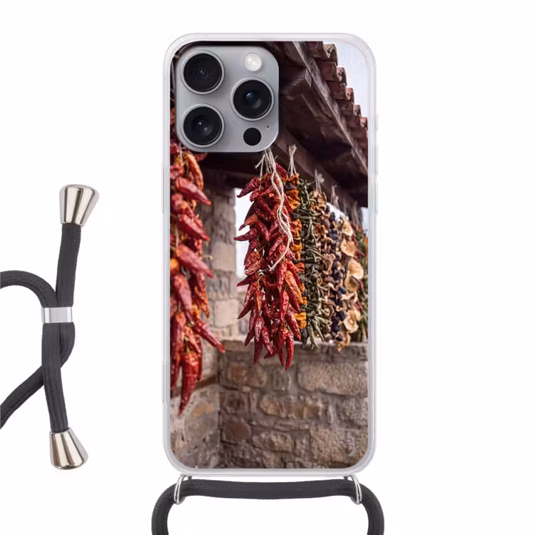 Handyhülle mit Band - Rote Chilischoten – Essen - Rode pepers - Eten Hoesje iPhone 16 Pro Max met koord klein
