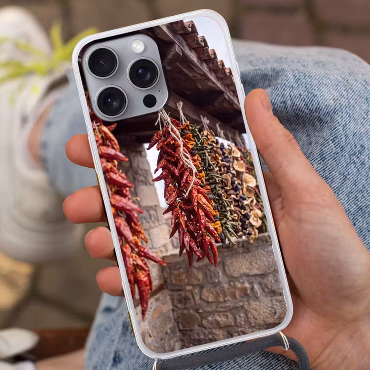 Handyhülle mit Band - Rote Chilischoten – Essen - Rode pepers - Eten Hoesje iPhone 16 Pro Max met koord klein
