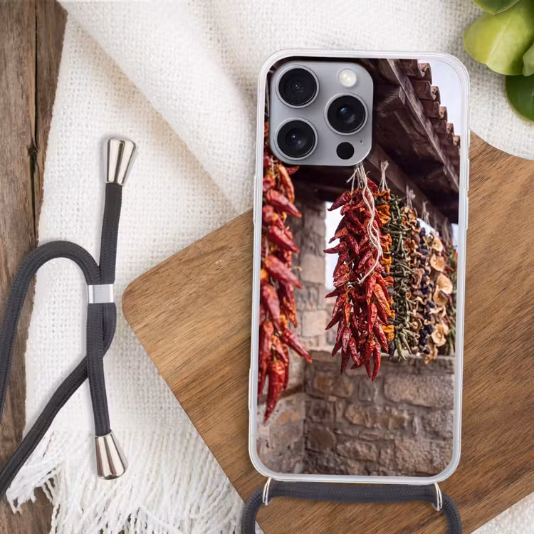 Handyhülle mit Band - Rote Chilischoten – Essen - Rode pepers - Eten Hoesje iPhone 16 Pro Max met koord klein