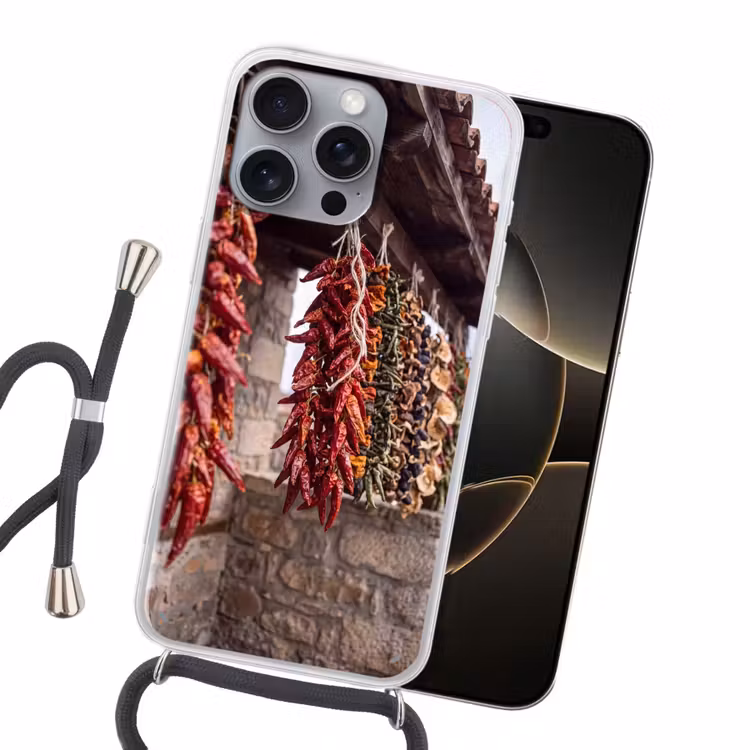 Handyhülle mit Band - Rote Chilischoten – Essen - Rode pepers - Eten Hoesje iPhone 16 Pro Max met koord klein