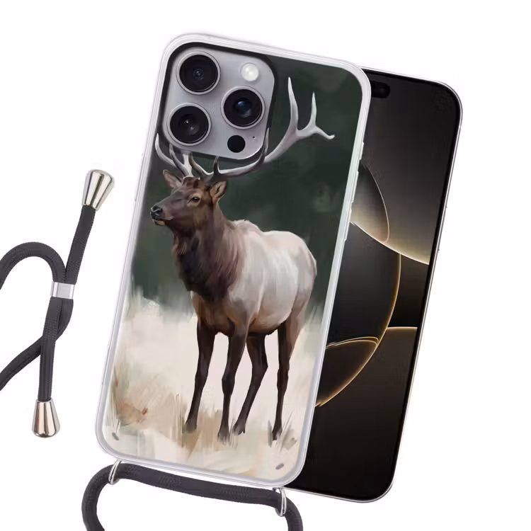 Edelhert - Gewei - Schildering - Rustiek Hoesje iPhone 16 Pro Max met koord klein -sfeer1