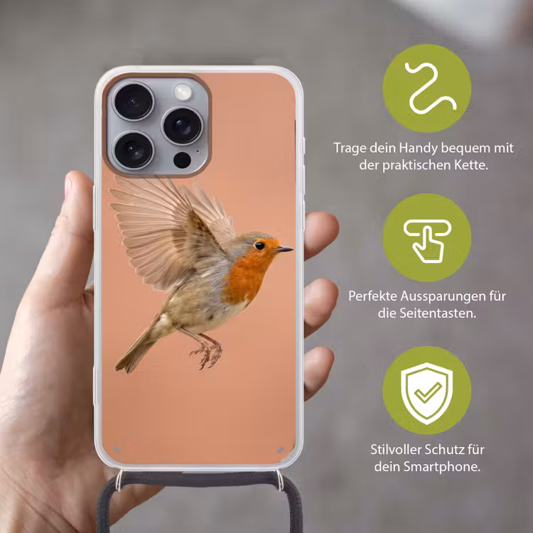 Roodborst - Natuur - Roze Hoesje iPhone 16 Pro Max met koord klein -sfeer2_DE