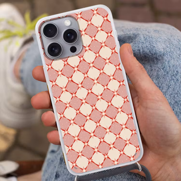 Ruiten - Sterren - Vintage - Oudroze - Rood Hoesje iPhone 16 Pro Max met koord klein 804 -sfeer3