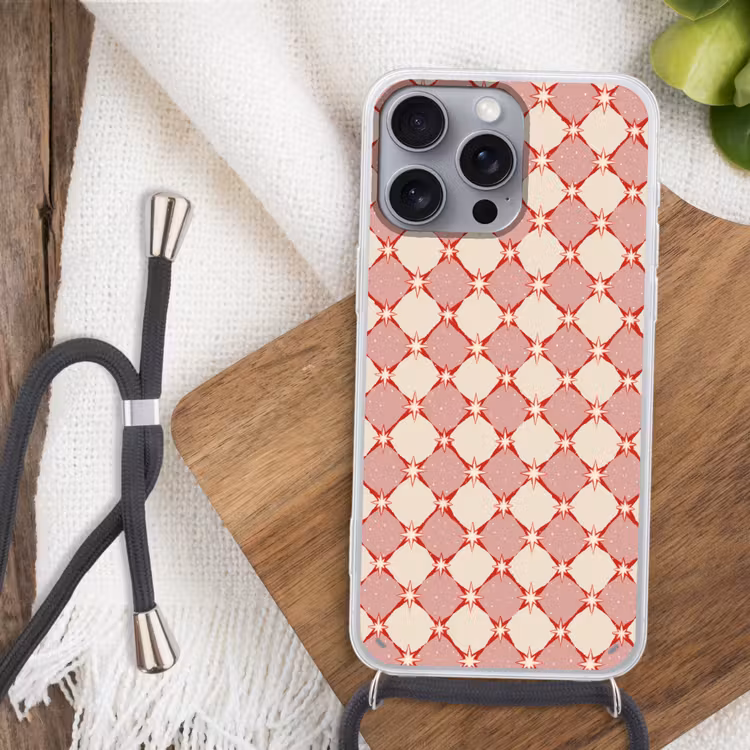 Ruiten - Sterren - Vintage - Oudroze - Rood Hoesje iPhone 16 Pro Max met koord klein 804 -sfeer4