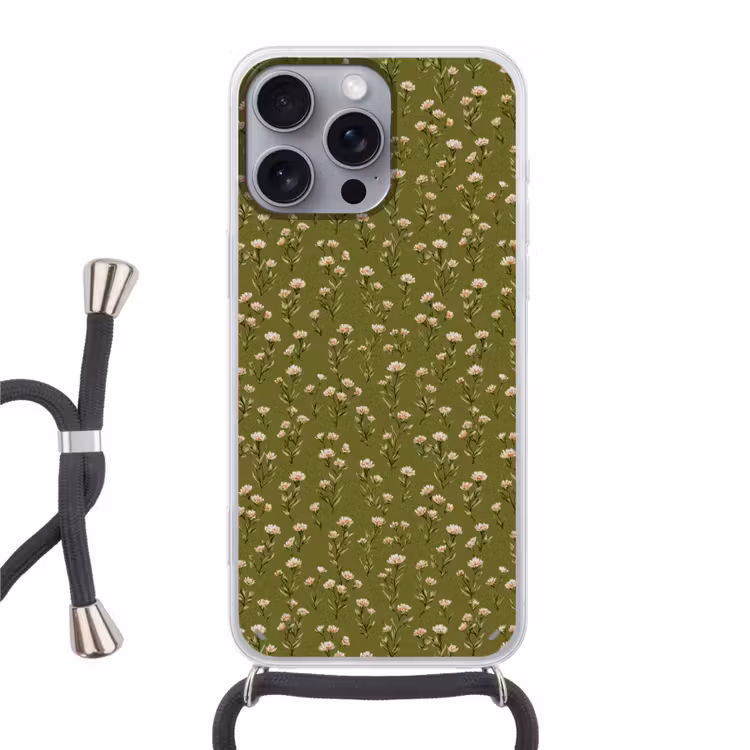Landelijk - Bloemen -  Groen Hoesje iPhone 16 Pro Max met koord klein 804 -3d