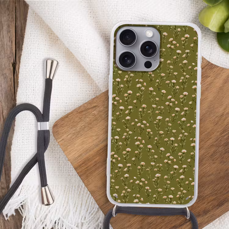 Landelijk - Bloemen -  Groen Hoesje iPhone 16 Pro Max met koord klein 804 -sfeer4