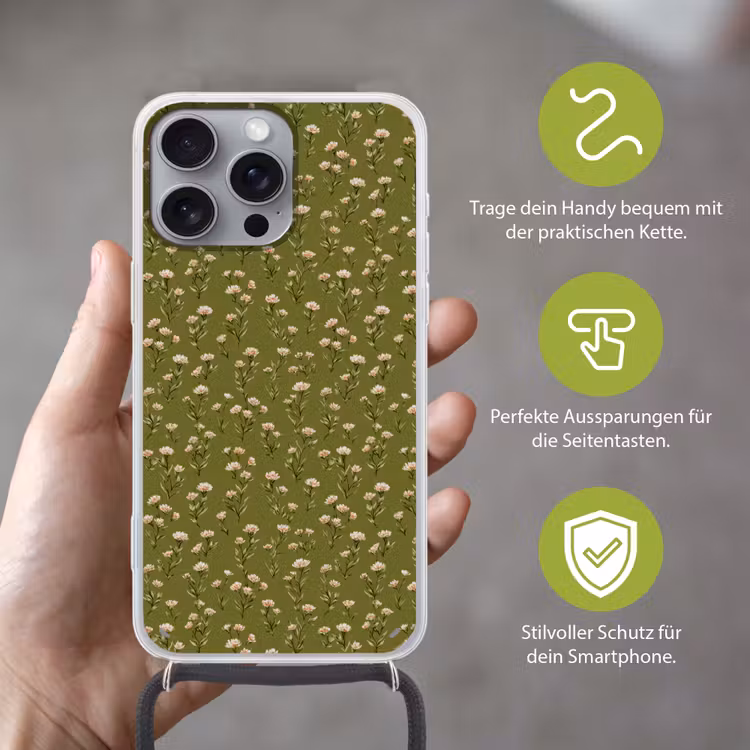 Landelijk - Bloemen -  Groen Hoesje iPhone 16 Pro Max met koord klein 804 -sfeer2_DE